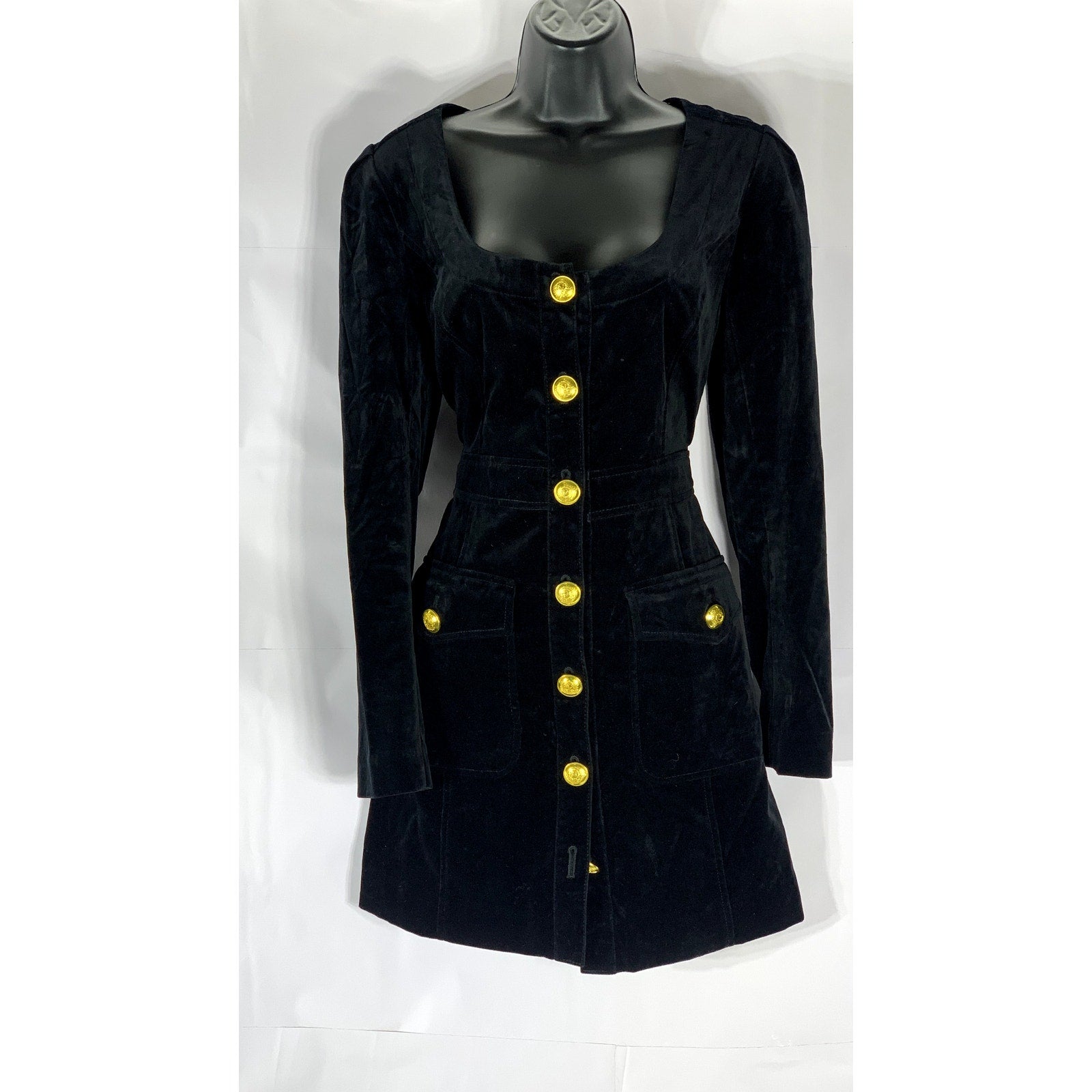 A.L.C. Women's Black Velvet Ivy Button-Front Long Sleeve Mini Dress SZ 8