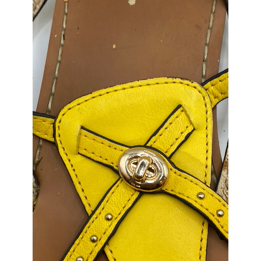COACH Women's Yellow Thong Round-Toe Camara Ankle Strap Flat Sandals SZ 11
