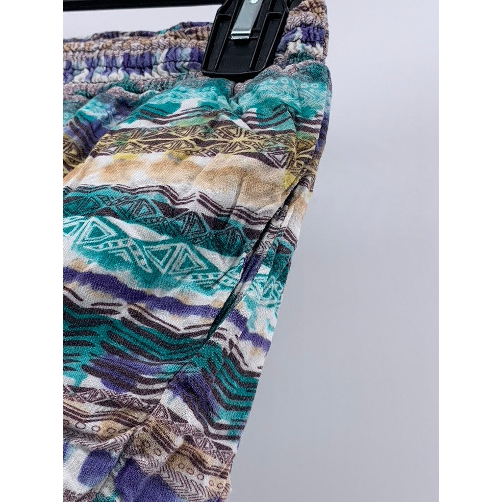 ONE CLOTHING Women's Blue-Brown Printed Elastic Waist Pull-On Shorts SZ XS