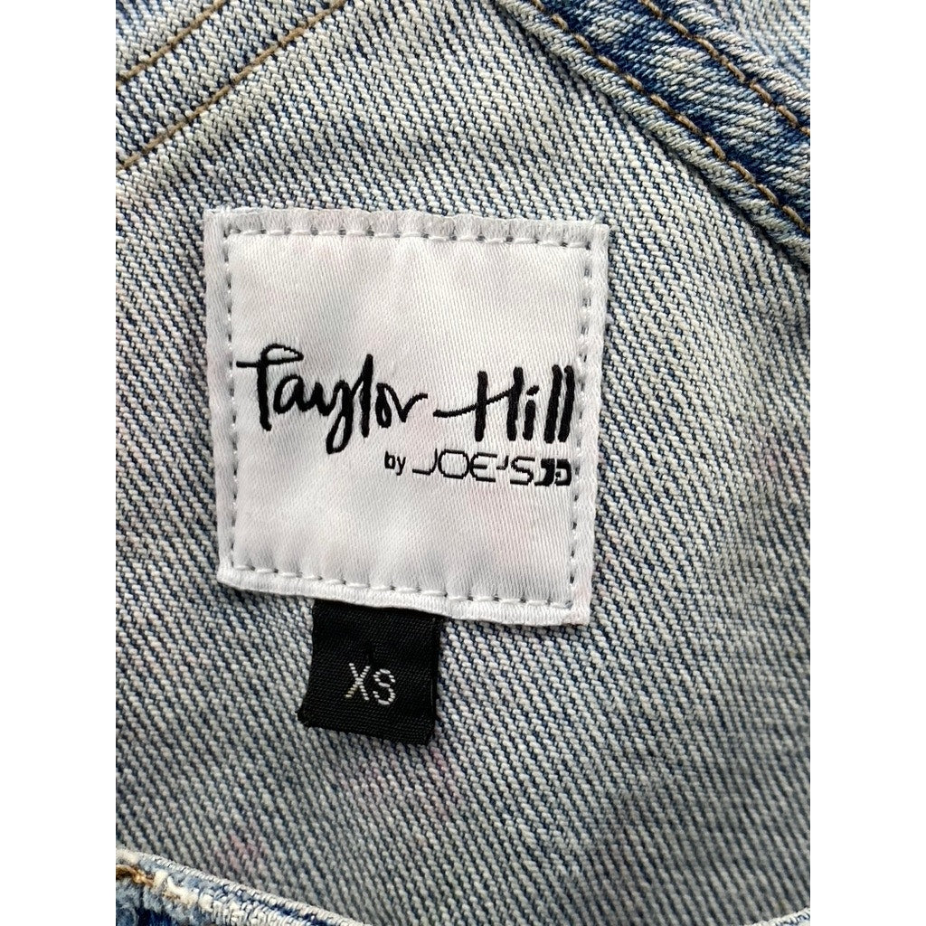 TAYLOR HILL BY JOE'S Women's Blue Denim Frayed Cuffed Hem Short Overall SZ XS