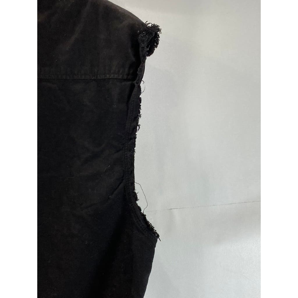 ZARA MAN Men's Solid Black Button-Up Cut-Off Sleeve Shirt SZ M