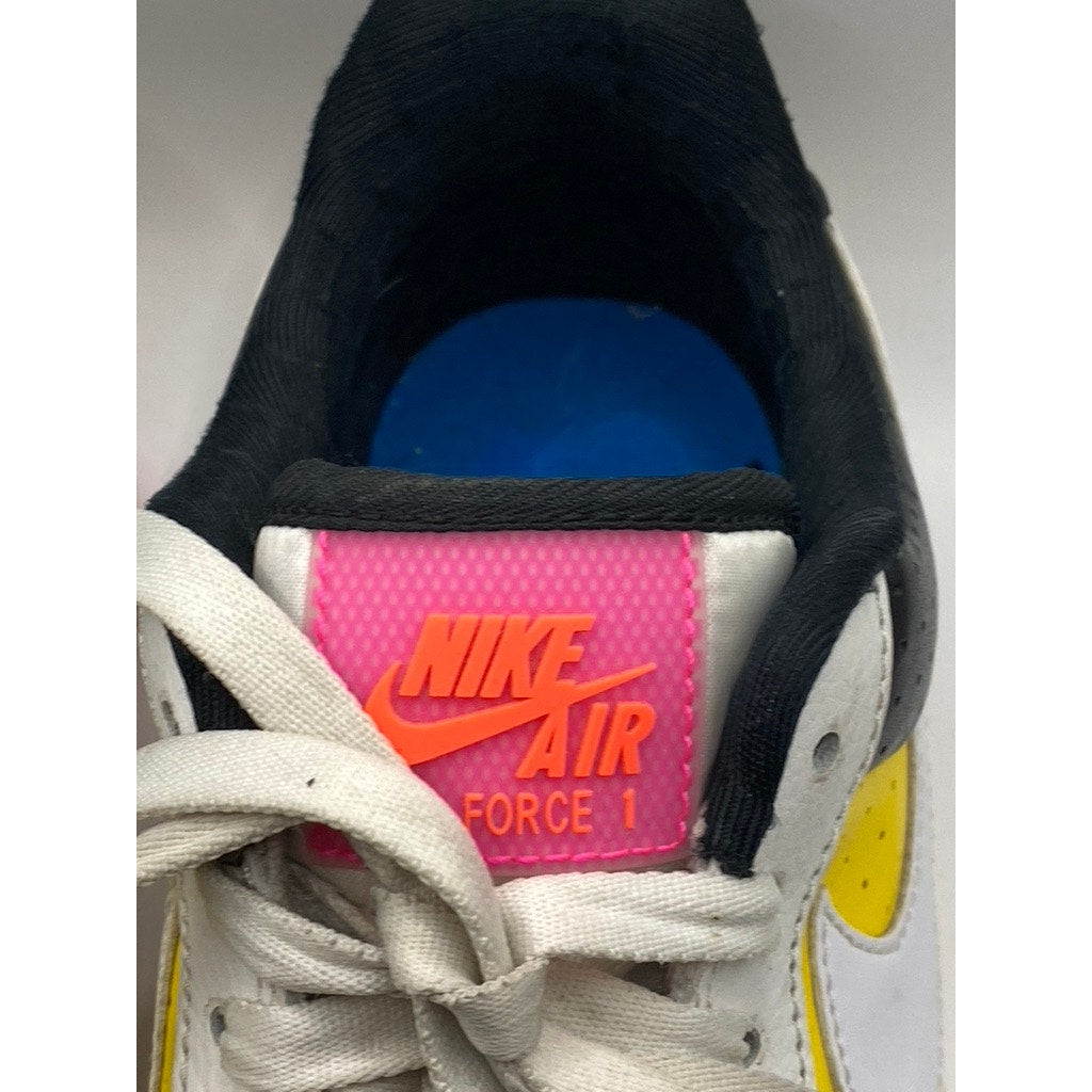 NIKE Women’s White-Pink-Yellow Air Force 1 ‘07 Lace-Up Sneakers SZ 8.5