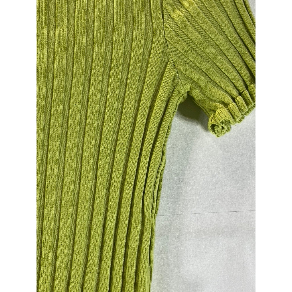 UNBRANDED Women's Green Ribbed Ruffle-Trim Short-Sleeve Crop Top SZ XS