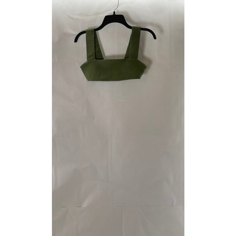 WE WORE WHAT Women's Solid Army Green Straight-Neck Bandeau Sport Bra SZ S