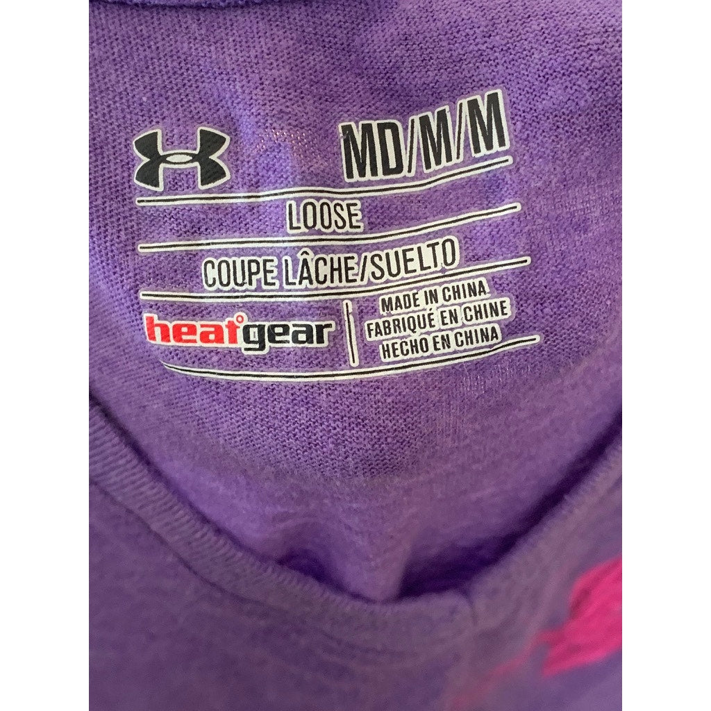 UNDER ARMOUR Women's Purple/Pink Loose HeatGear V-Neck Short Sleeve Top SZ M