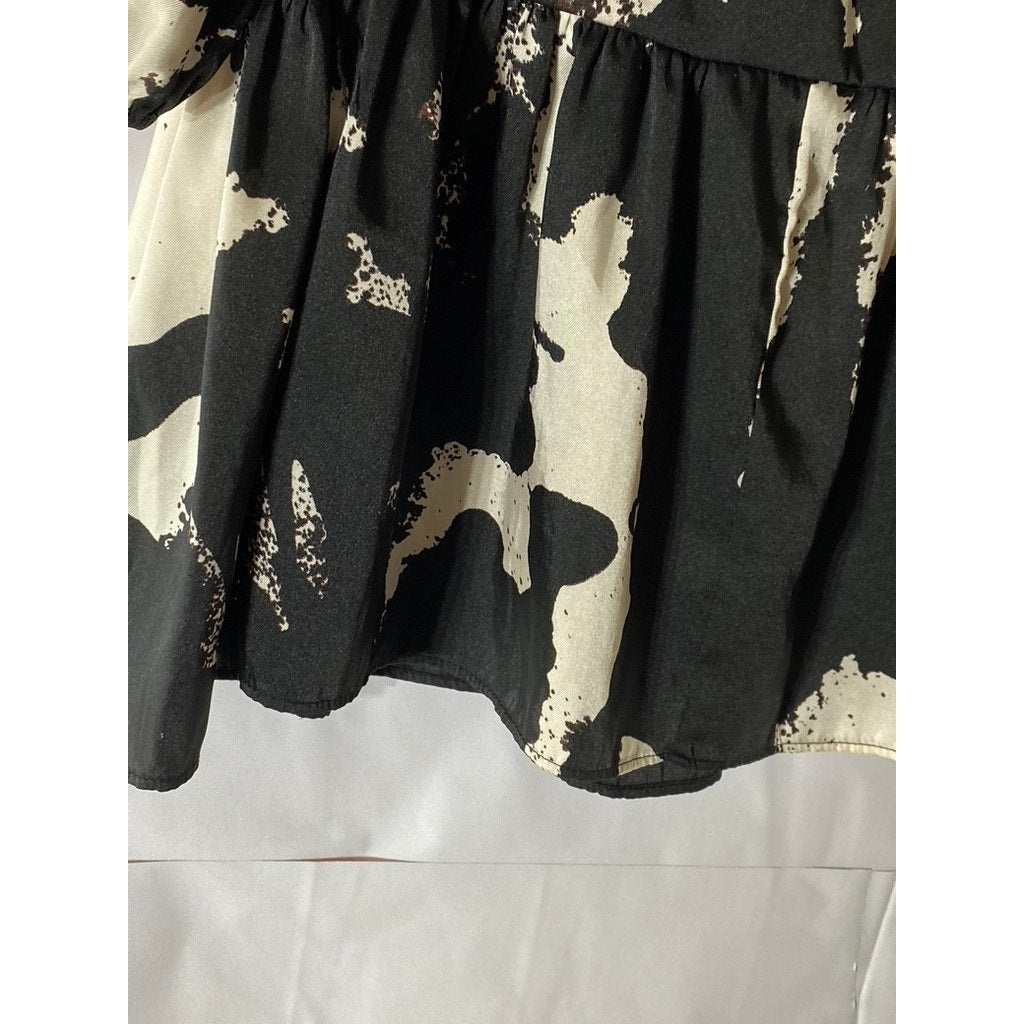 ALEXIS X TARGET Women's Black-Beige Ruffle-Hem Long Sleeve Mini Dress SZ M