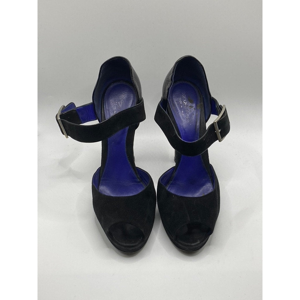 SERGIO ROSSI Women’s Blue-Black Suede-Leather Peep-Toe Stiletto Pumps SZ 39(US9)