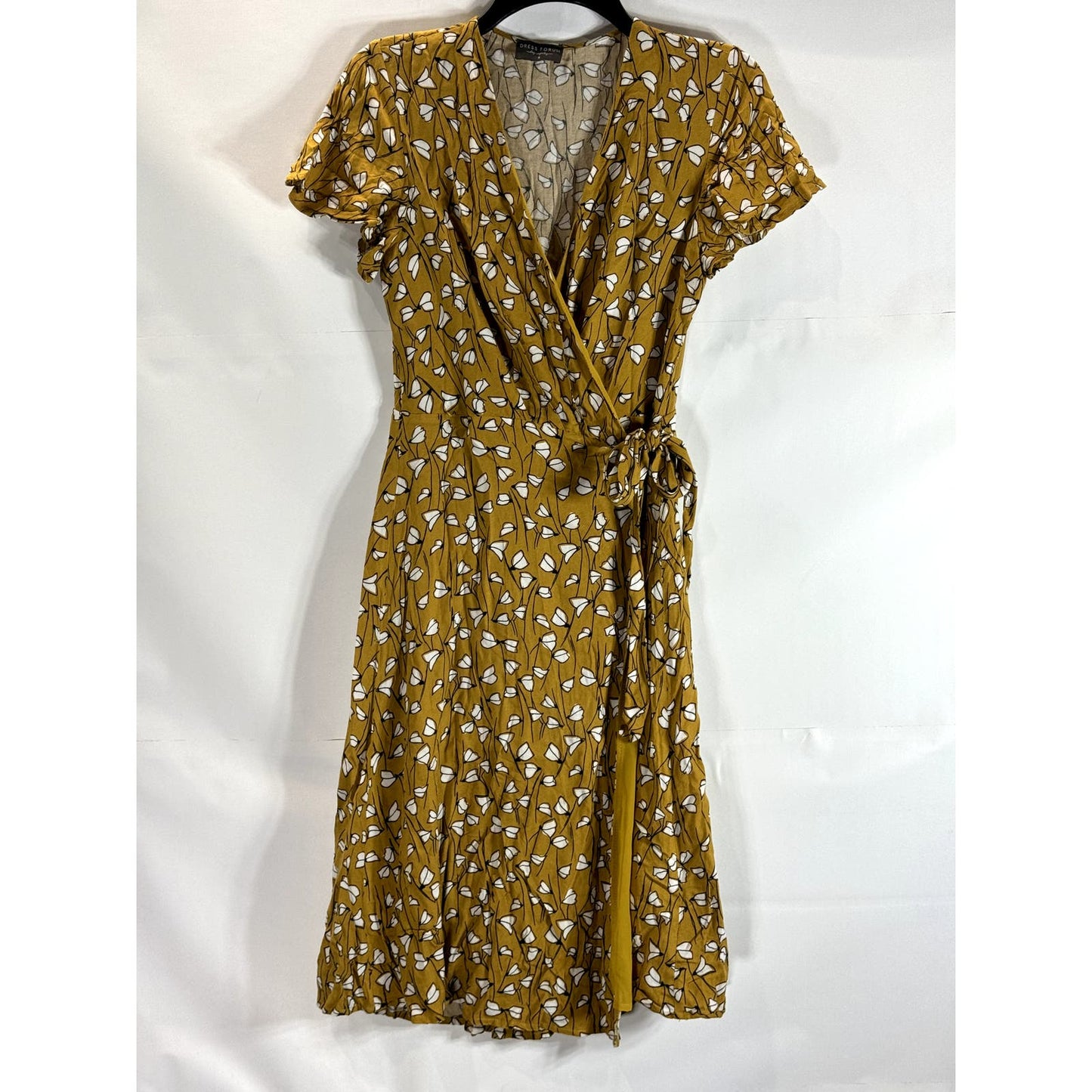 DRESS FORUM Los Angeles Women's Yellow Print V-Neck Short Sleeve Wrap Dress SZ S