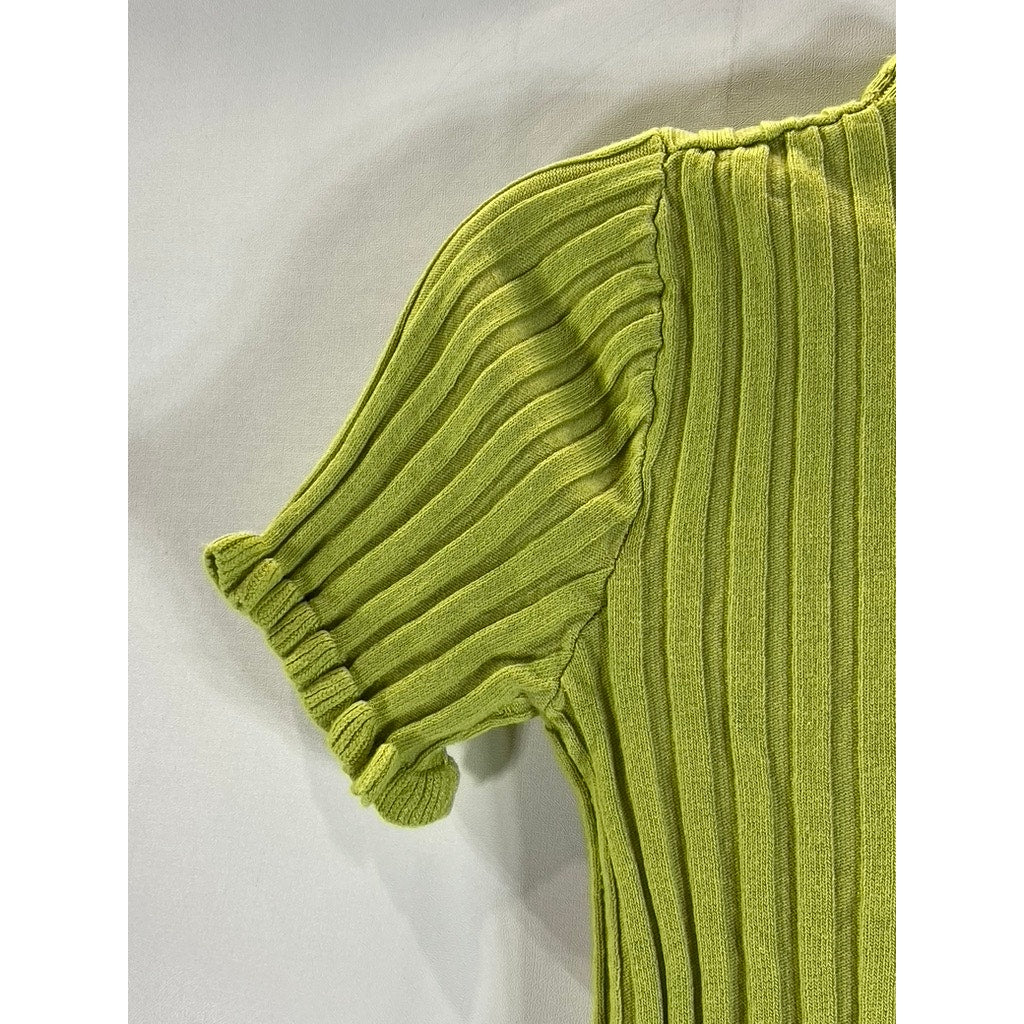 UNBRANDED Women's Green Ribbed Ruffle-Trim Short-Sleeve Crop Top SZ XS