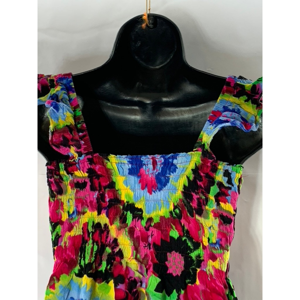 UNBRANDED Women's Multicolor Tie-Dye Print Smocked Ruffle Sleeve Dress SZ S