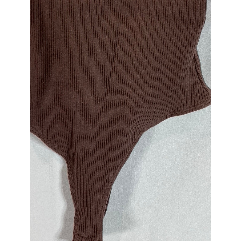 FULL TILT Women's Brown Ribbed Scoopneck Adjustable Strap Thong Bodysuit SZ M