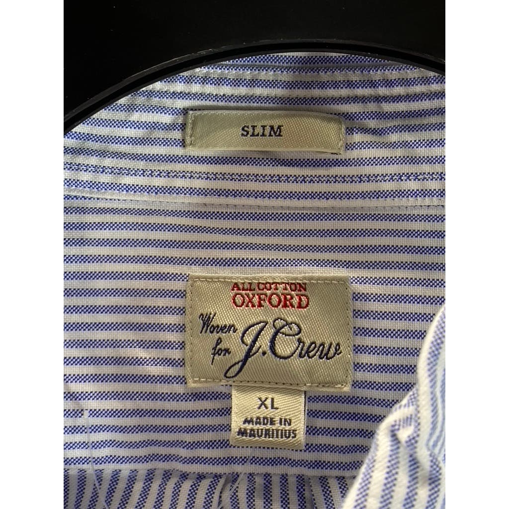 J.CREW Men's Blue/White Striped Slim-Fit Oxford Button-Up Long Sleeve Shirt SZXL