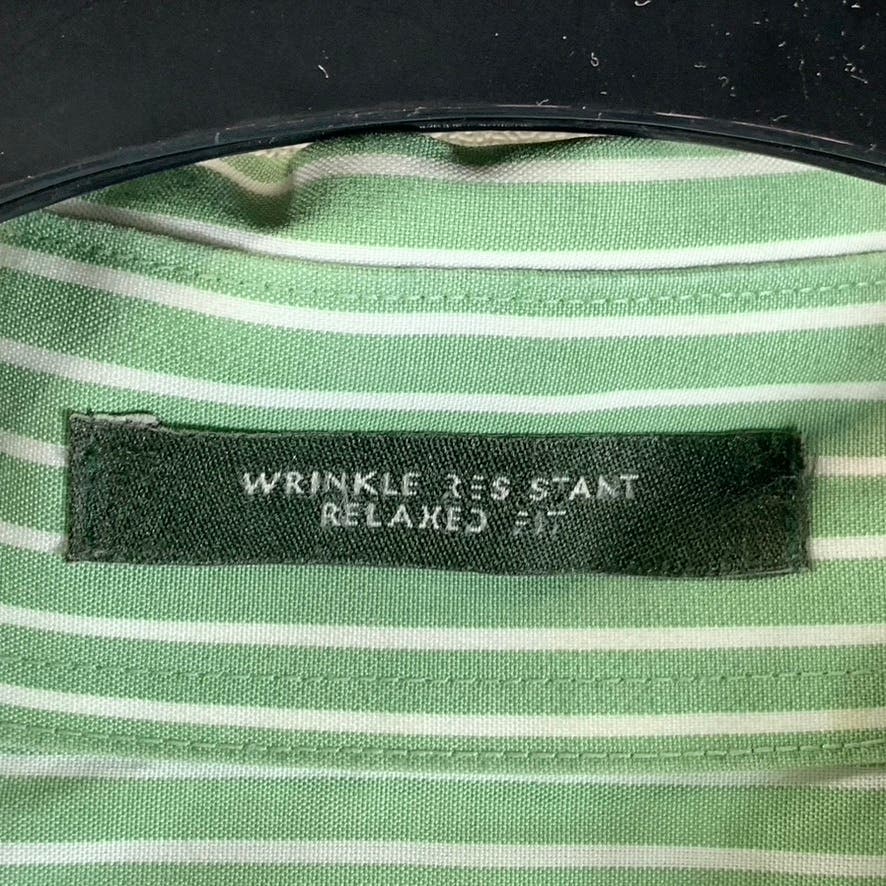 EDDIE BAUER Men's Tall Green Striped Relaxed-Fit Button-Up Shirt SZ L/T