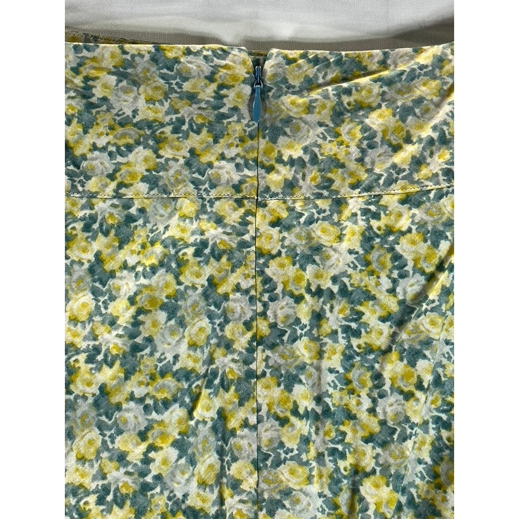 TALBOTS Women's Plus Size Green/Yellow Floral A-Line Knee Length Skirt SZ 12W