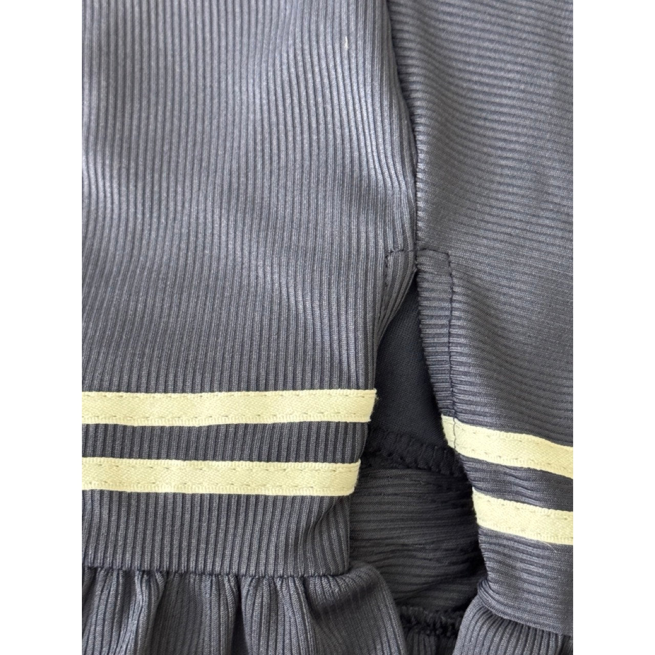UNBRANDED Women's Navy/White Striped Ribbed Ruffle-Hem Ruched Mini Dress SZ 1