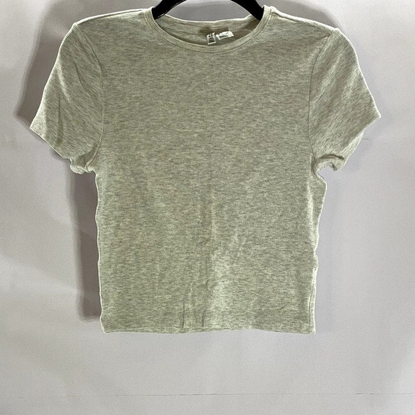 DIVIDED By H&M Women's Light Gray Ribbed Crewneck Short Sleeve Crop Top SZ L