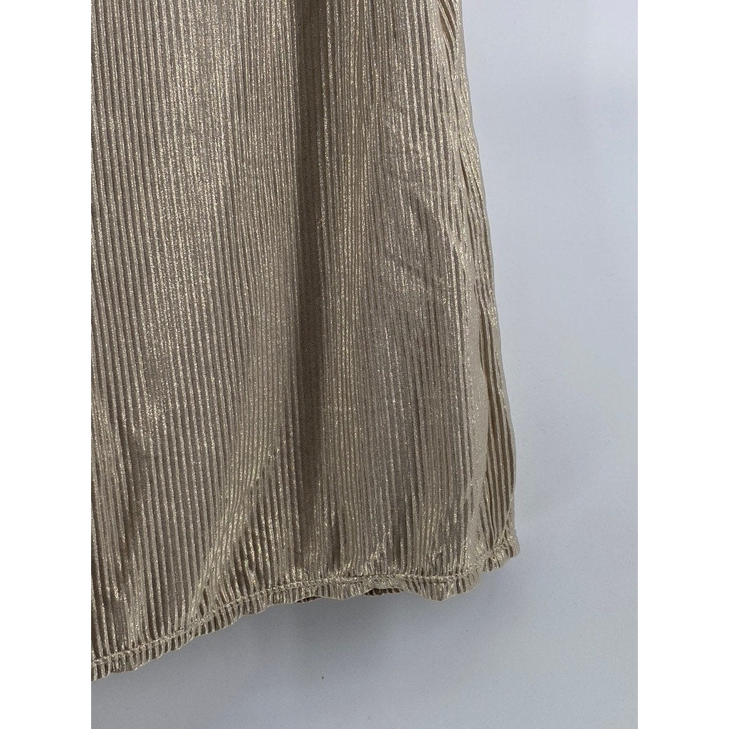 ANN TAYLOR Women's Gold Shimmer Ribbed Mock-Neck Sleeveless Top SZ S
