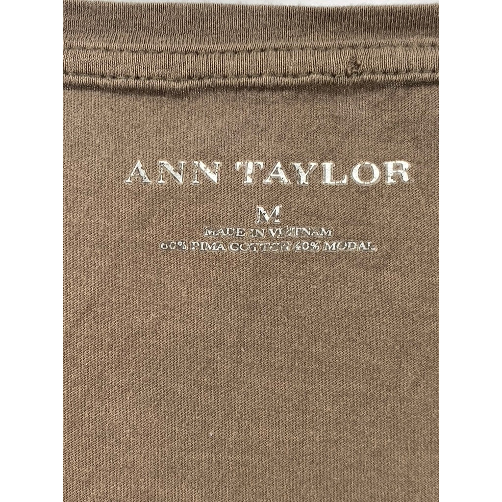 ANN TAYLOR Women's Brown Crewneck Long Sleeve Casual Top SZ M