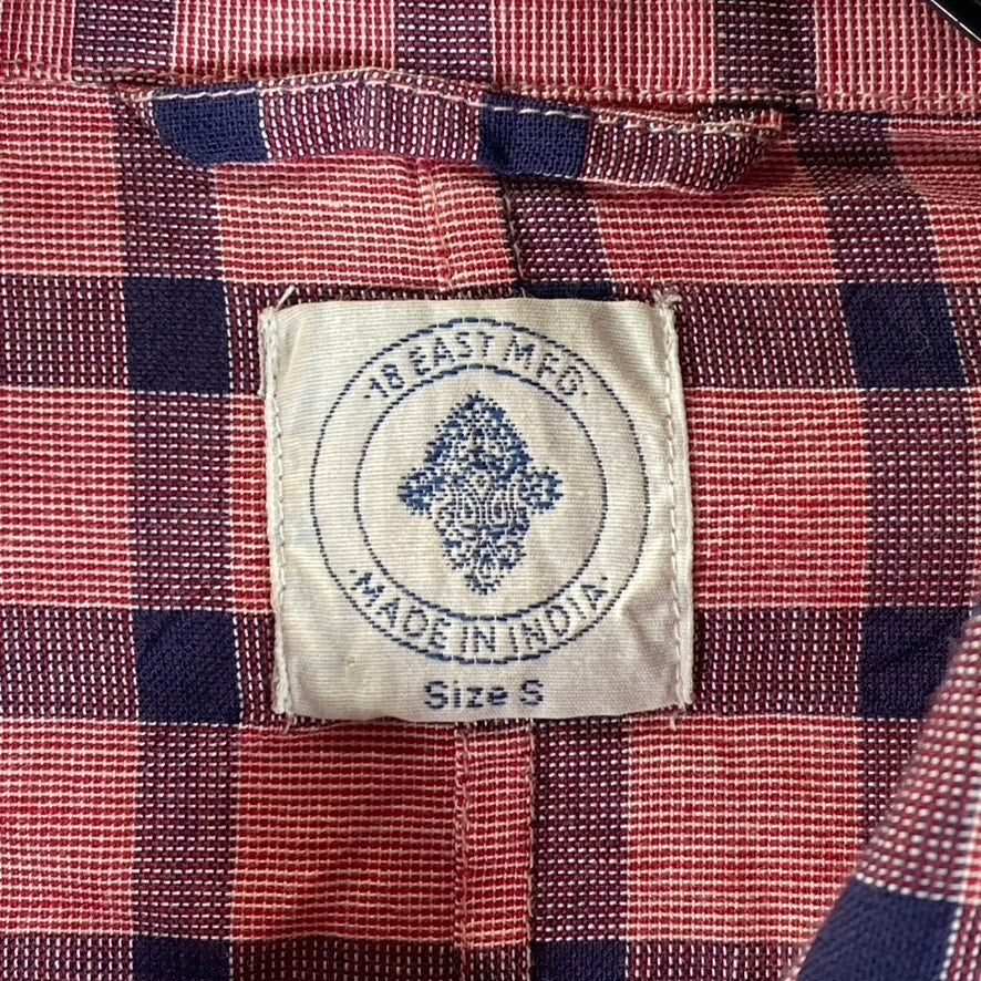 18EAST MFG Men's Red/Navy Plaid Button-Up Regular-Fit Long Sleeve Shirt SZ S