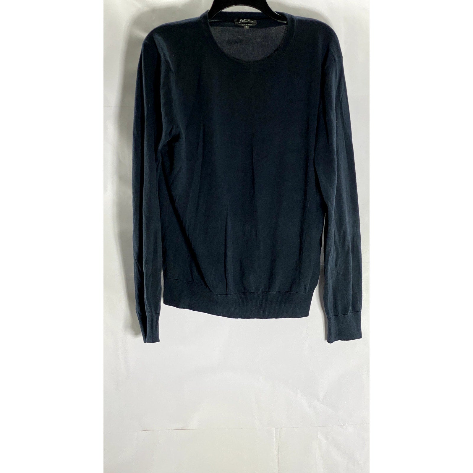 A.P.C. Rue Madame Paris Men's Black Solid Cotton-Cashmere Crewneck Sweater SZ S