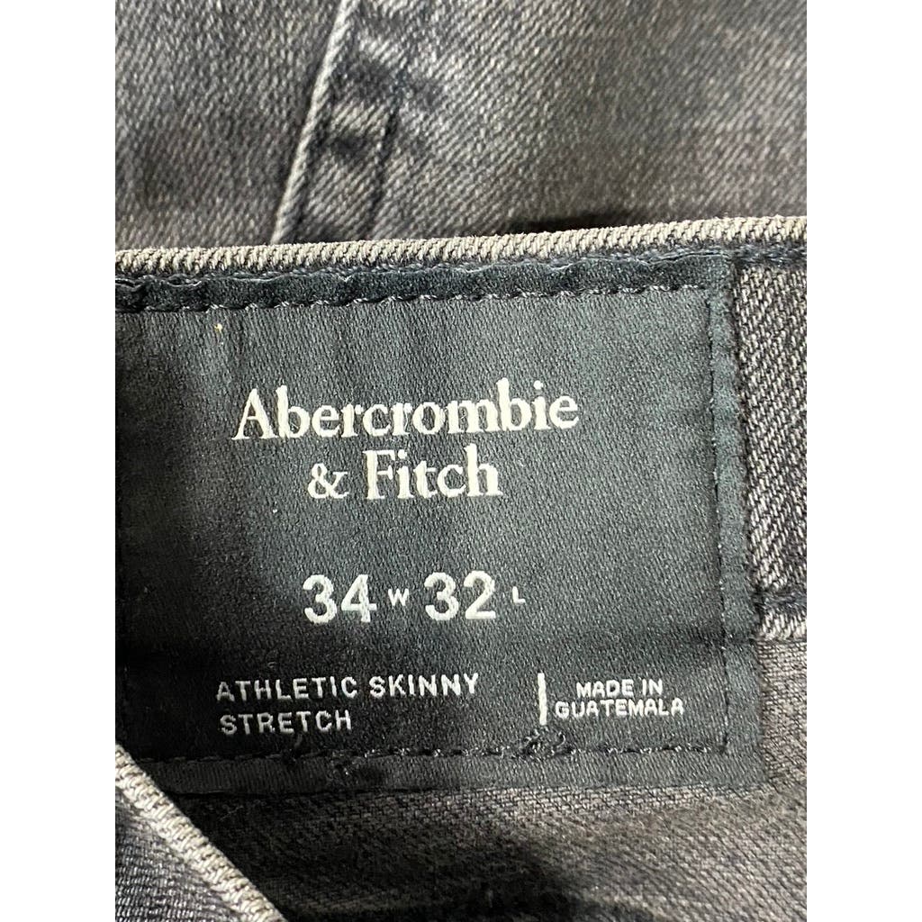 ABERCROMBIE & FITCH Men's Washed Black Distressed Athletic Skinny-Fit Jean SZ 34