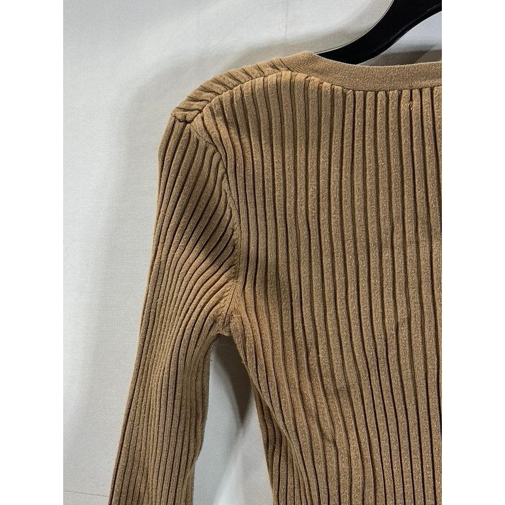 H&M Women's Brown Rib Knit V-Neck Long Sleeve Button-Up Cardigan SZ XS