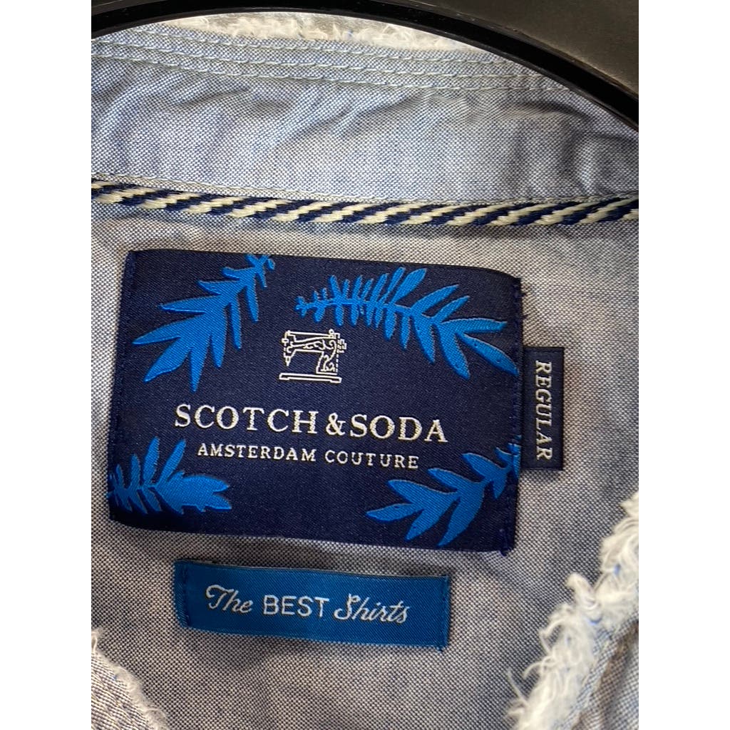 SCOTCH & SODA Men's Light Blue Raw Mandarin Collar Regular-Fit Collar SZ XL