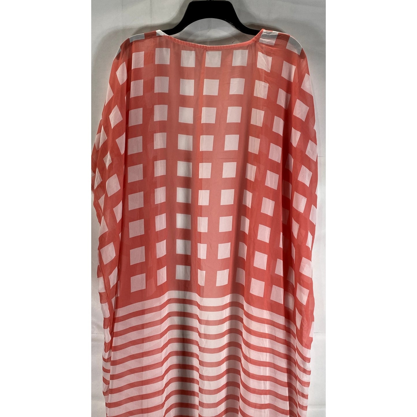 Women's Red/White Square-Striped Printed Ruffle-Hem Open-Front Cardigan SZ OS