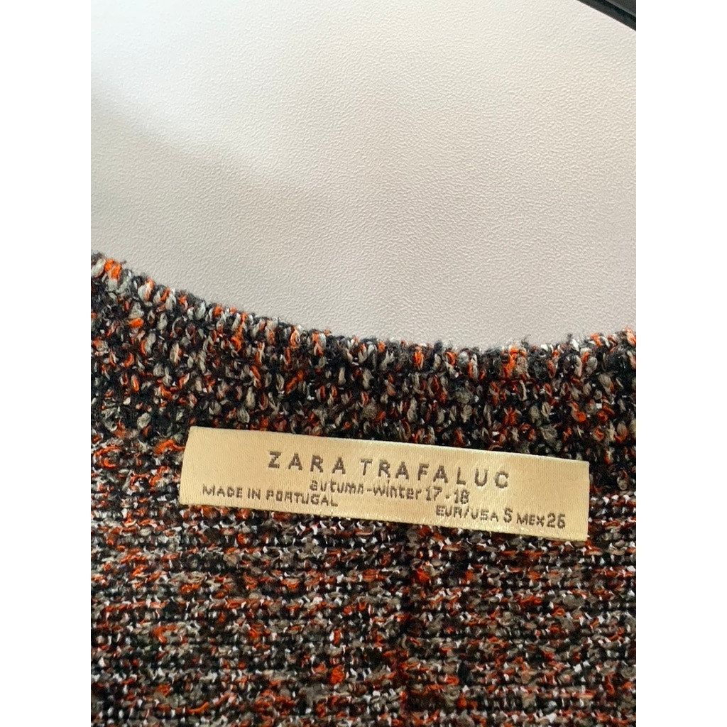 ZARA TRAFALUC Women's Brown/Orange Overstitch Lettuce-Trim Knit Crop Top SZ S