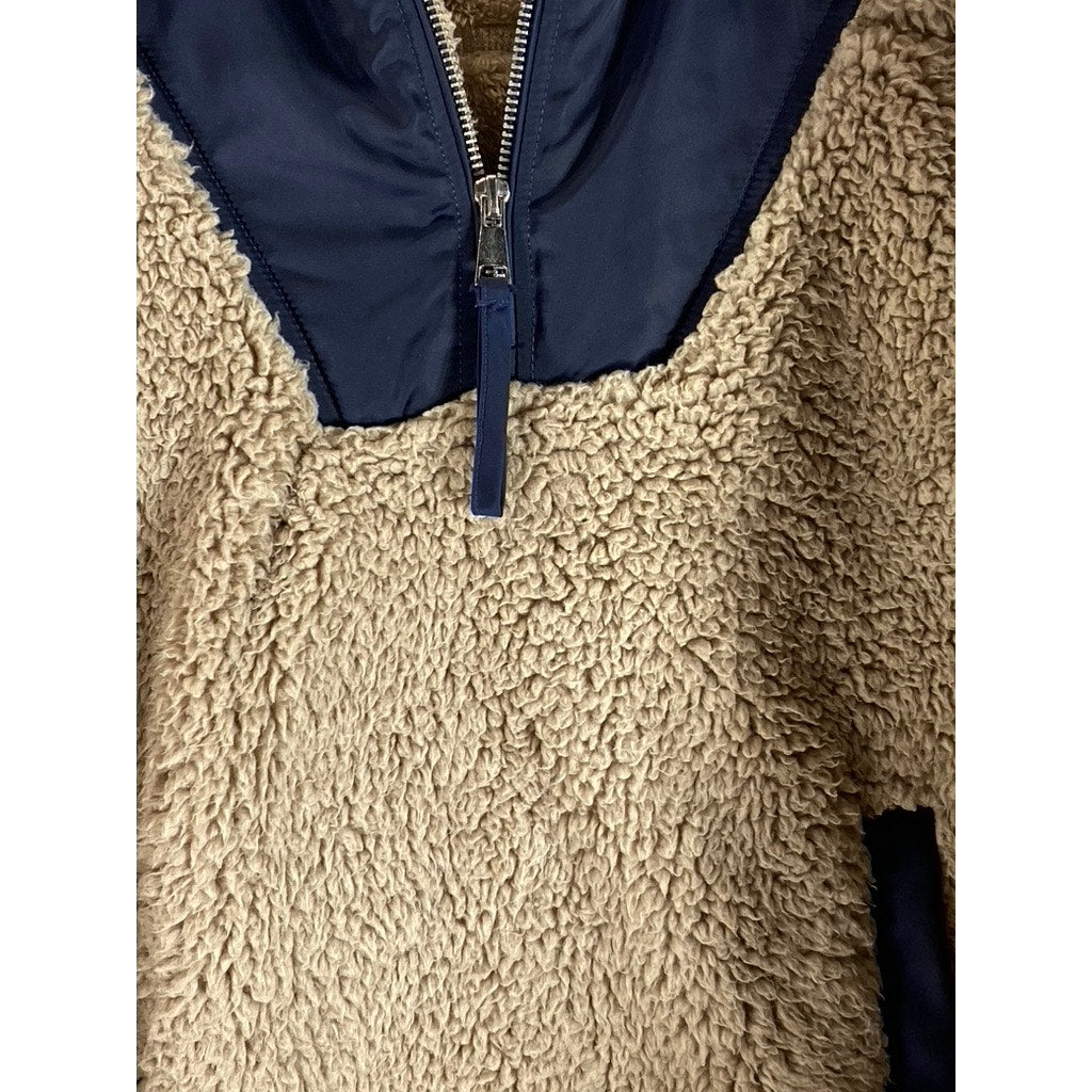 ABERCROMBIE & FITCH Women's Tan/Navy Faux Sherpa Quarter-Zip Sweater SZ S
