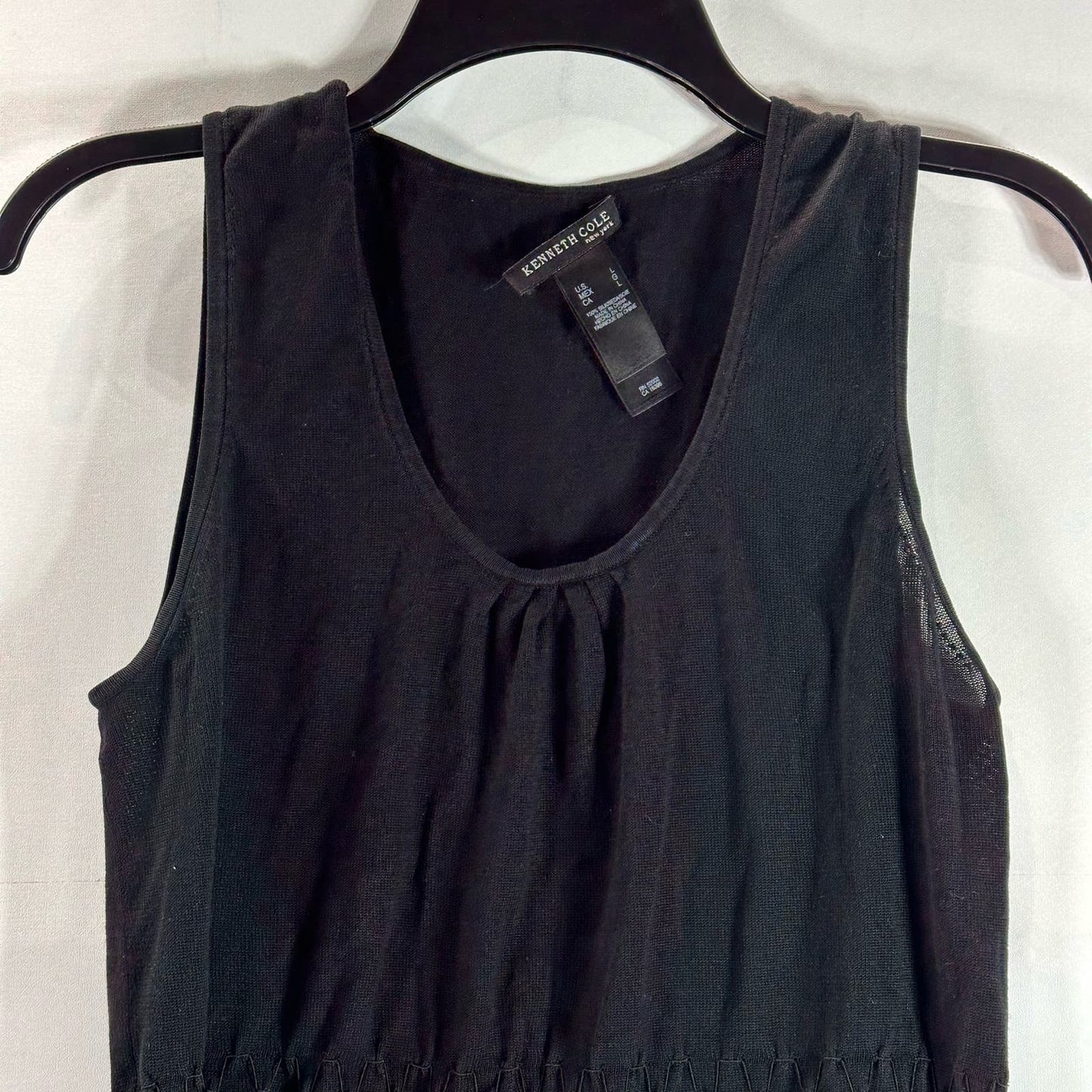 KENNETH COLE NEW YORK Women's Black Silk Deep Scoop-Neck Textured Tank Top SZ L