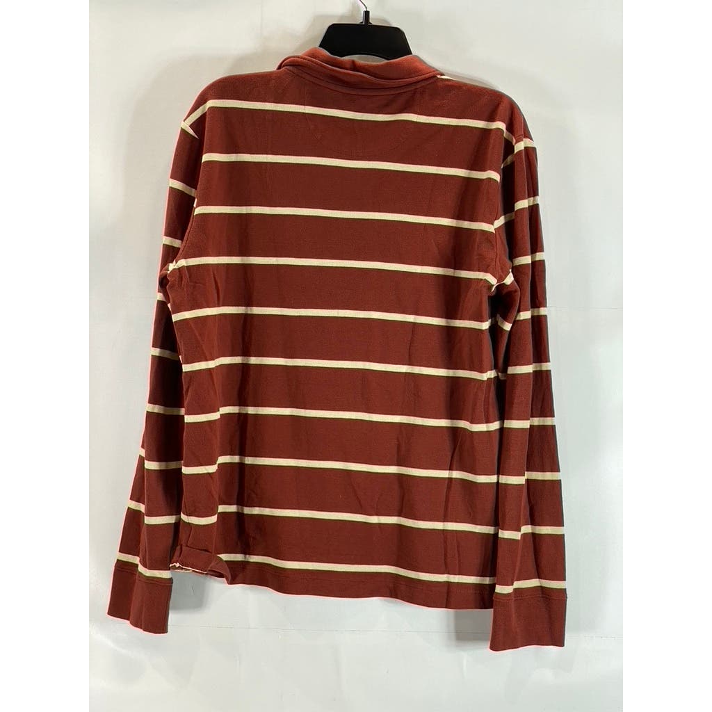 UNTUCKIT Men's Red/Yellow Julius Striped Regular-Fit Long Sleeve Polo Shirt SZ M