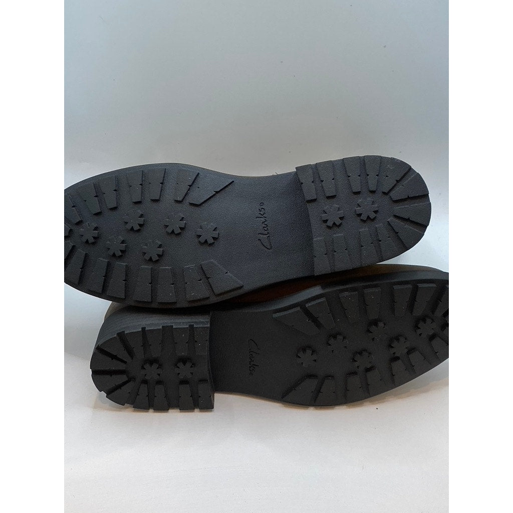 CLARKS Women's Brown Leather Orinoco Round-Toe Side-Buckle Combat Boots SZ 8.5