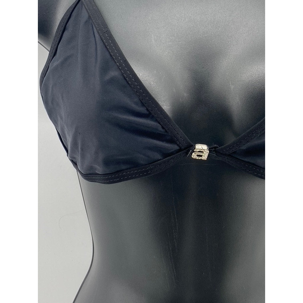 ALEXANDER WANG Women's Black Logo Embellished Tie-Back Bikini Top SZ XL