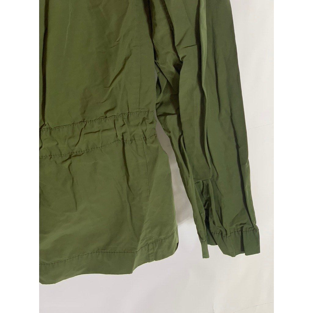 GAP Women's Black Moss Cinched Waist Zip-Up Hooded Anorak Jacket SZ L