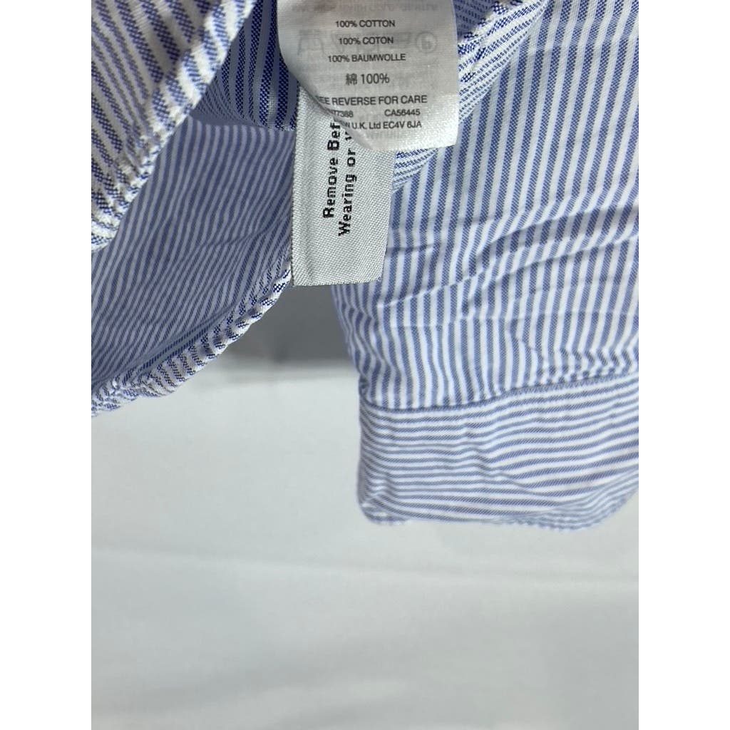 J.CREW Men's Blue/White Striped Slim-Fit Oxford Button-Up Long Sleeve Shirt SZXL