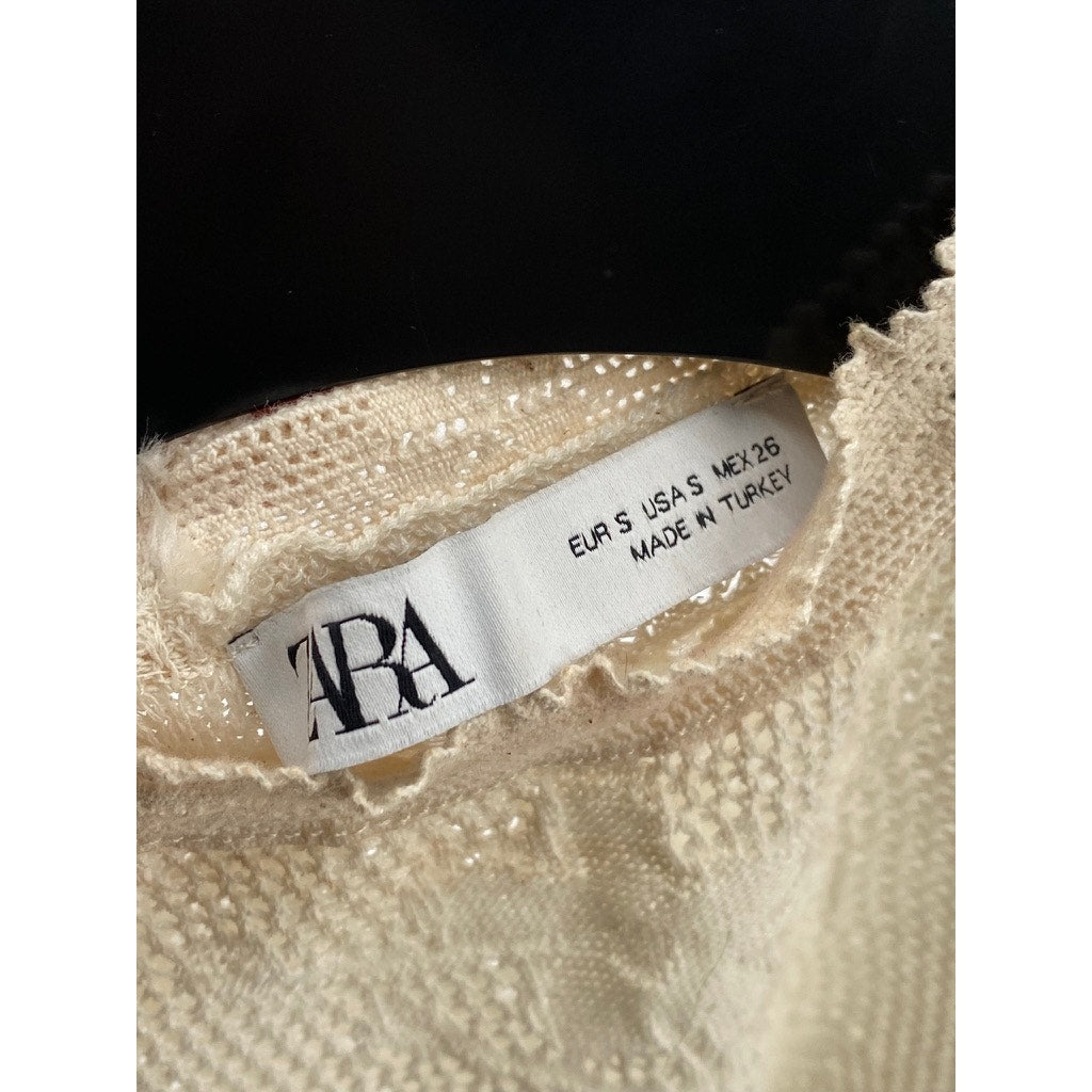 ZARA Women's Beige Knit Floral Sleeveless Pullover Top SZ S