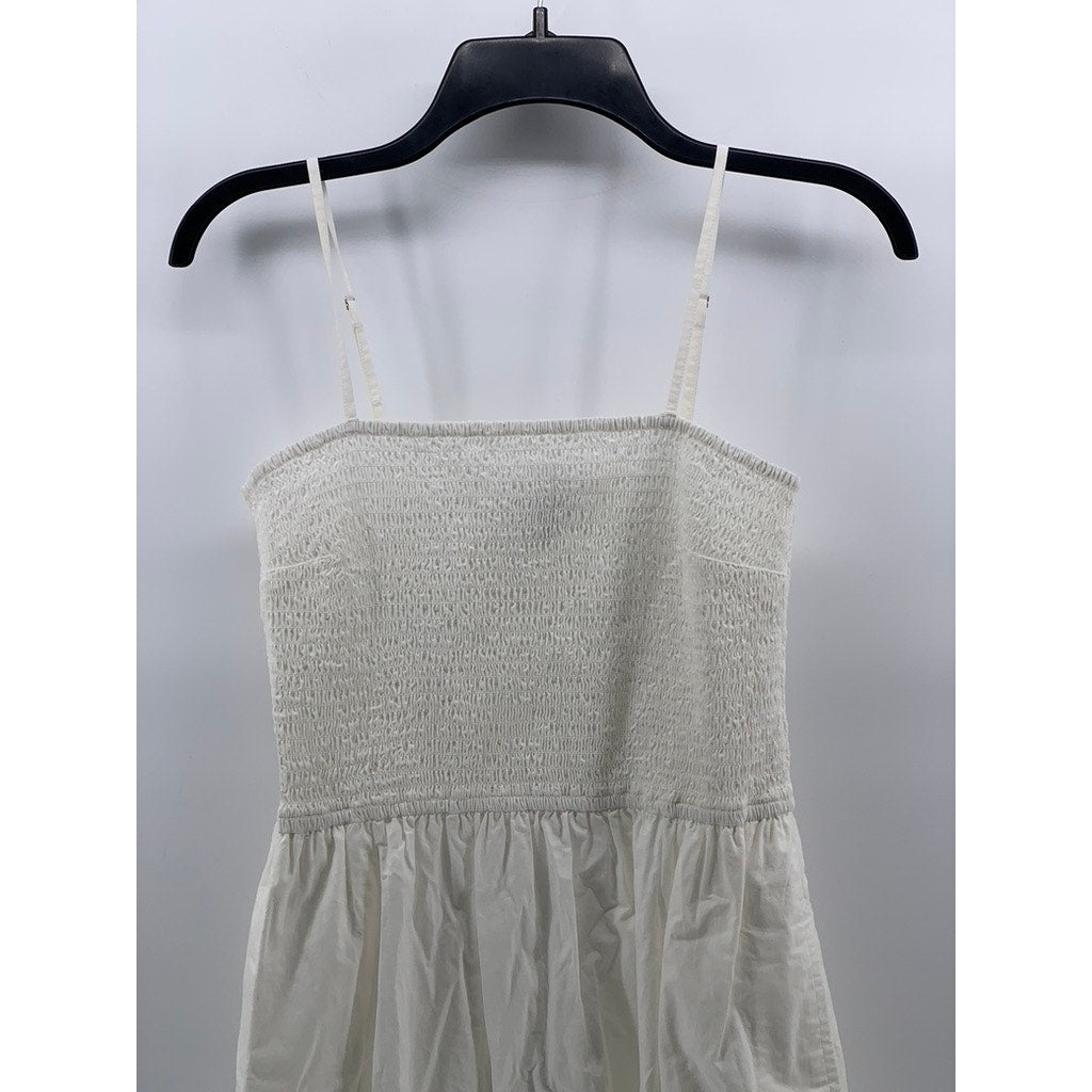 THE DROP Women's White Smocked Spaghetti Strap Fit & Flare Mini Dress SZ S