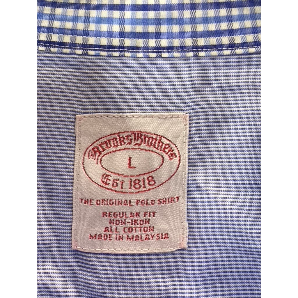 BROOKS BROTHERS Men's Blue Gingham Original Polo Regular-Fit Button-Up Shirt SZL