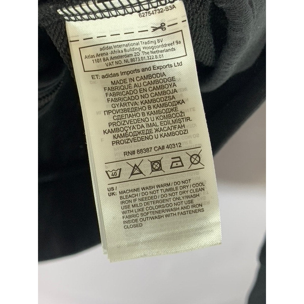 ADIDAS Women's Black/White Essential Linear Hooded Zip-Up Sweater SZ M