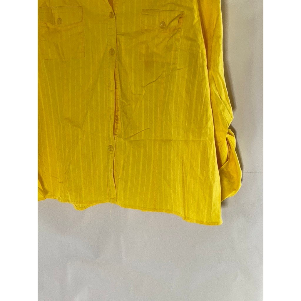 SPENSE Women's Mustard Yellow Striped Regular-Fit Button-Up Long Sleeve Top SZXL