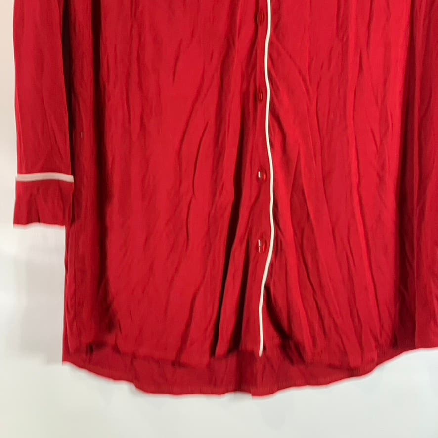 CYNTHIA ROWLEY Women's Dark Red Essential Long Sleeve Button-Down Nightshirt SZS