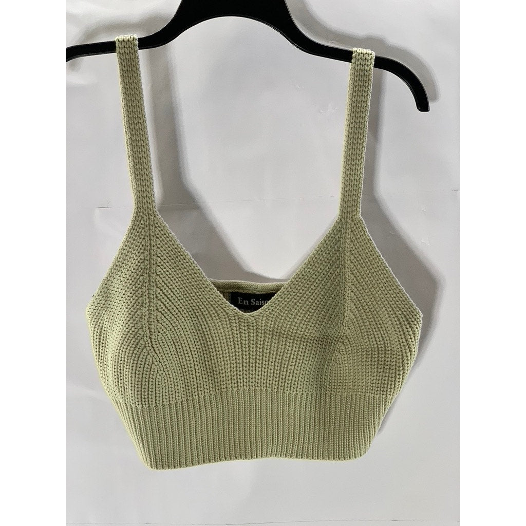 EN SAISON Women's Light Green Sweetheart Neck Knit Crop Tank Top SZ L
