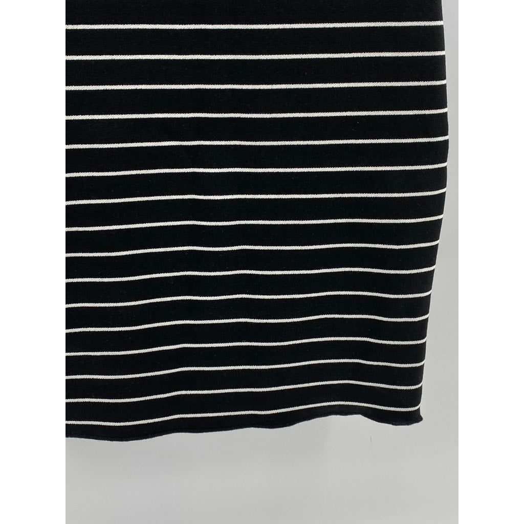ZARA Women's Black-White Striped High-Neck Knit Short Sleeve Mini Dress SZ S