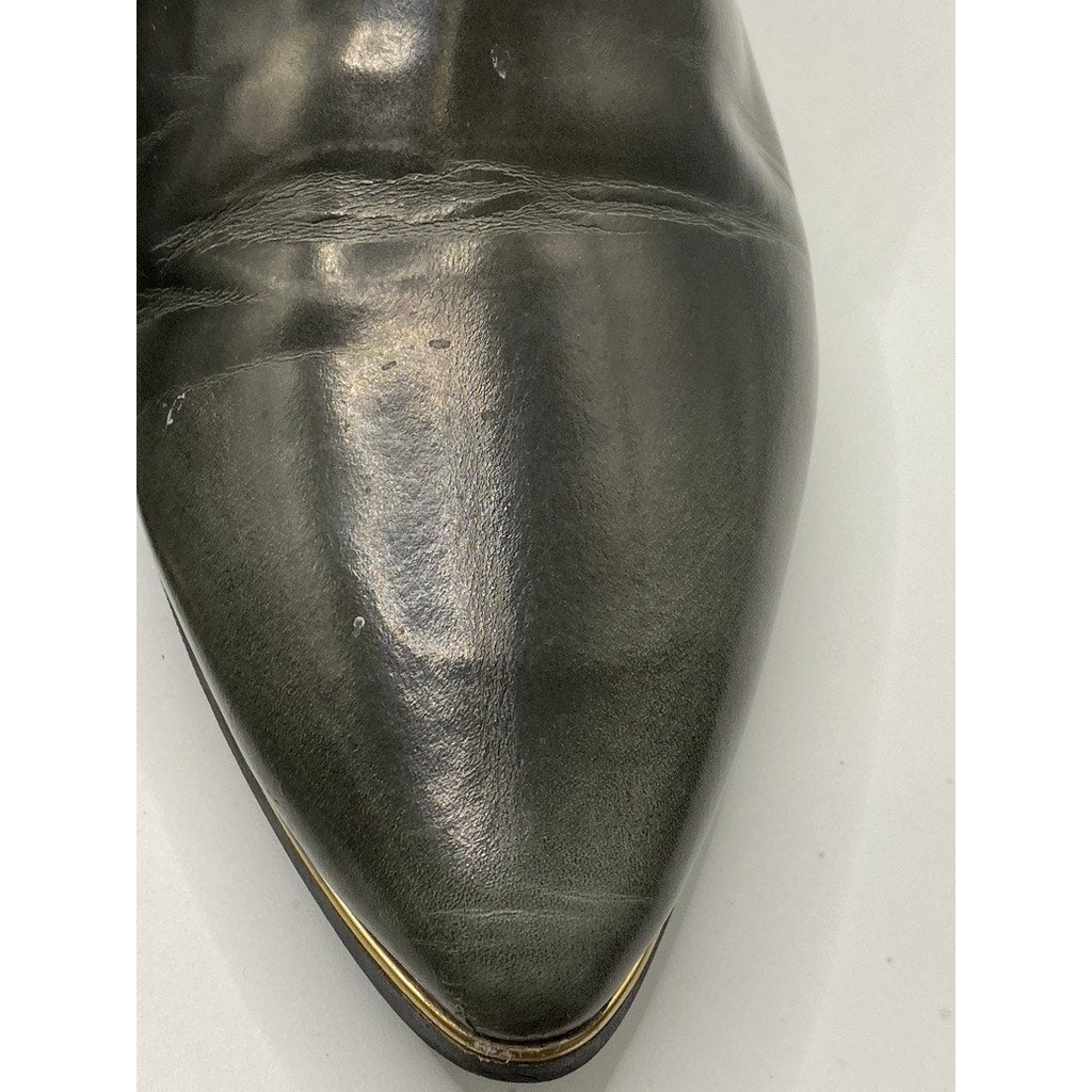 S GIOVANNI Women's Black Leather Rory Almond-Toe Side Zip Boots SZ 38(US7.5)