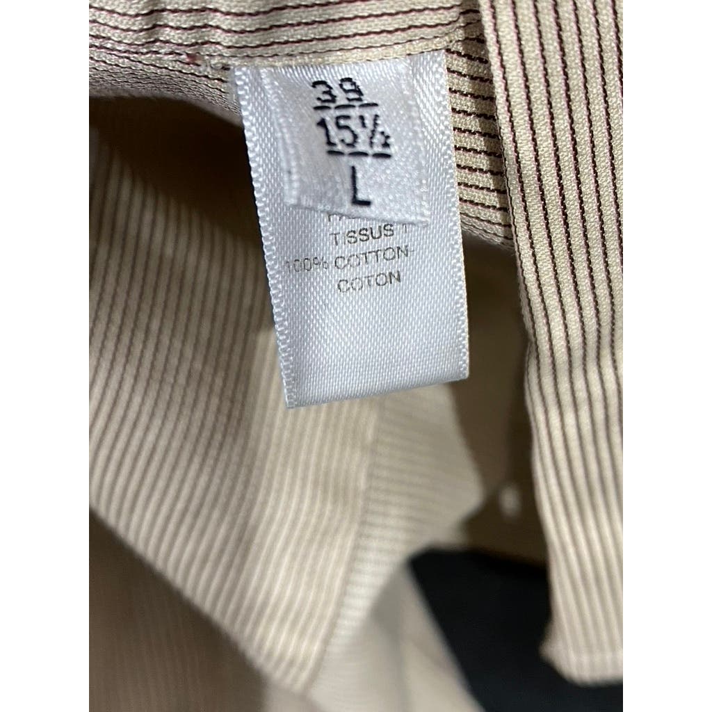 ARMANI COLLEZIONI Men's Beige Striped Button-Up Long Sleeve Dress Shirt SZ 15.5