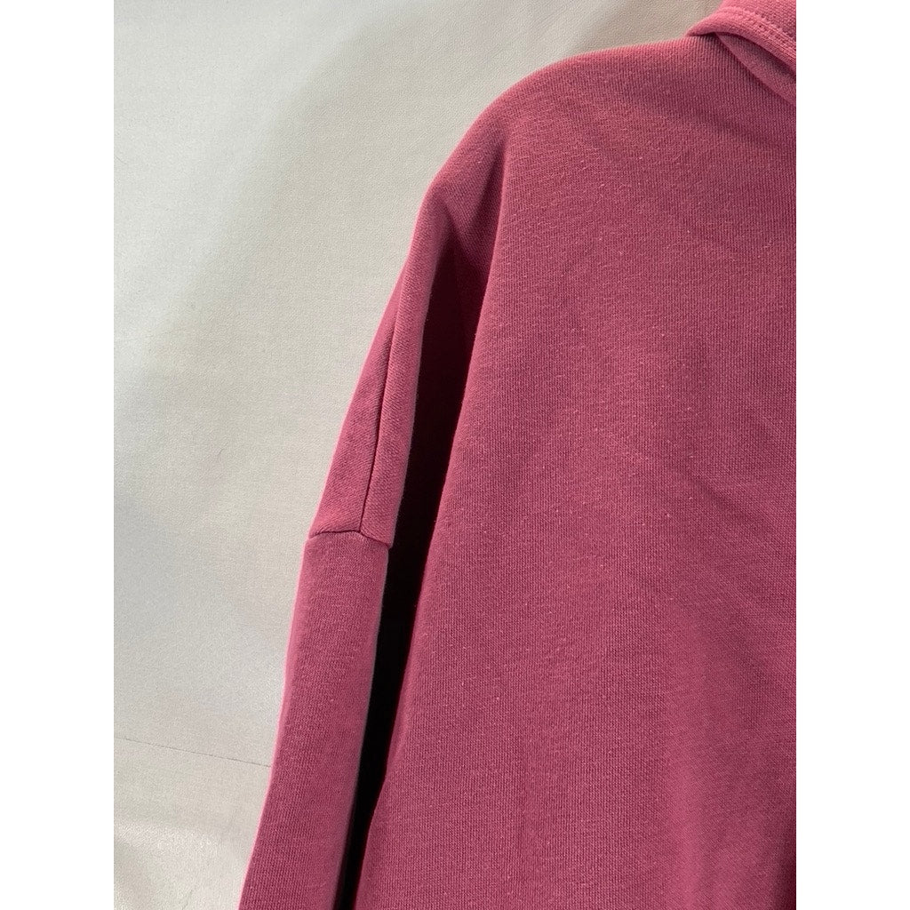 PUMA Women's Pink Logo Half Zip Cropped Dropped Shoulder Pullover Hoodie SZ M