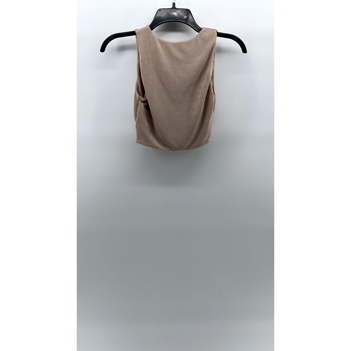 ELODIE Women's Light Beige Button Keyhole Twist-Front Cropped Tank Top SZ XS