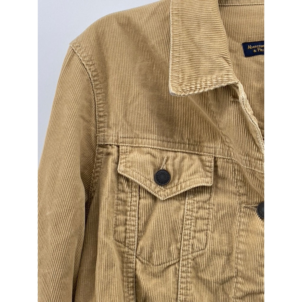 ABERCROMBIE & FITCH Women's Vintage Tan Corduroy Button-Up Trucker Jacket SZ L