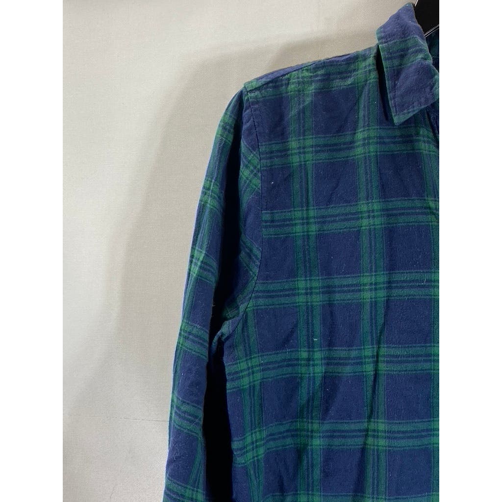 J. CREW Women's Green/Blue Plaid Boyfit Button-Up Long Sleeve Top SZ XS